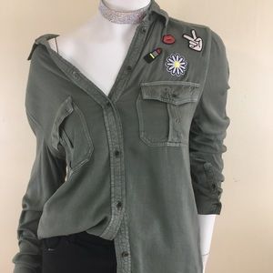 American Eagle Army Green Patch Shirt